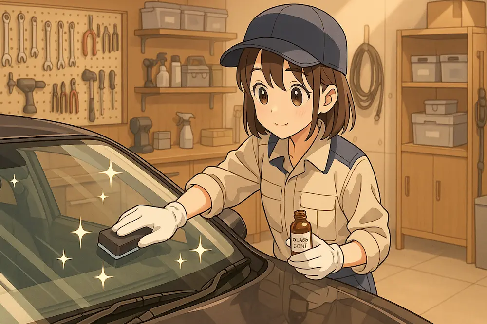 ガラスコーティングをしている職人