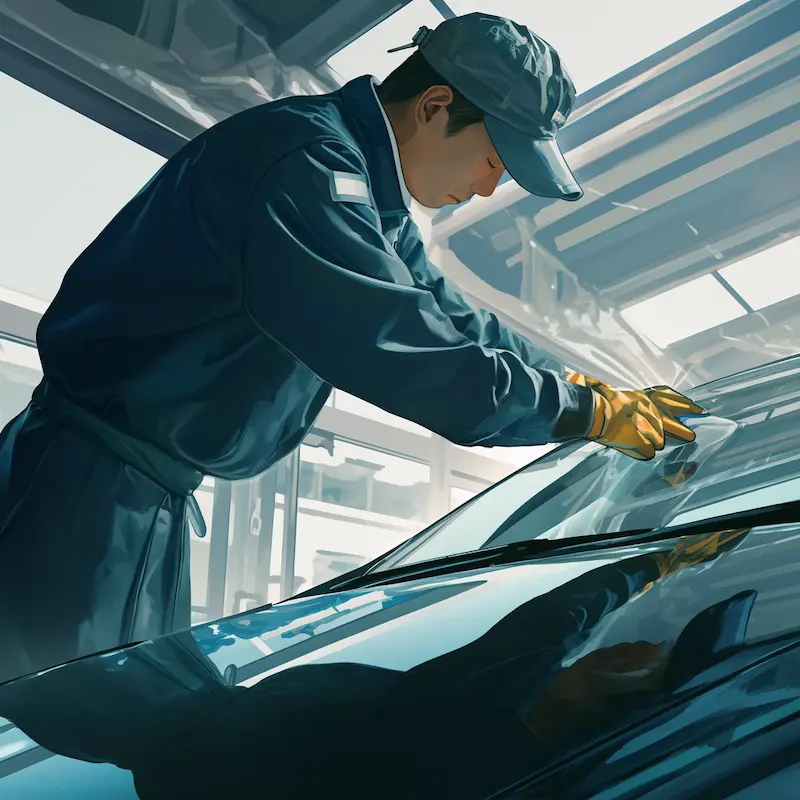 ガラスコーティングをしている職人