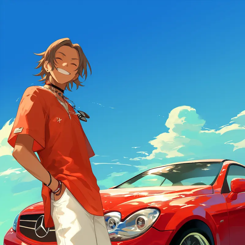 愛車と一緒に笑っているオーナー