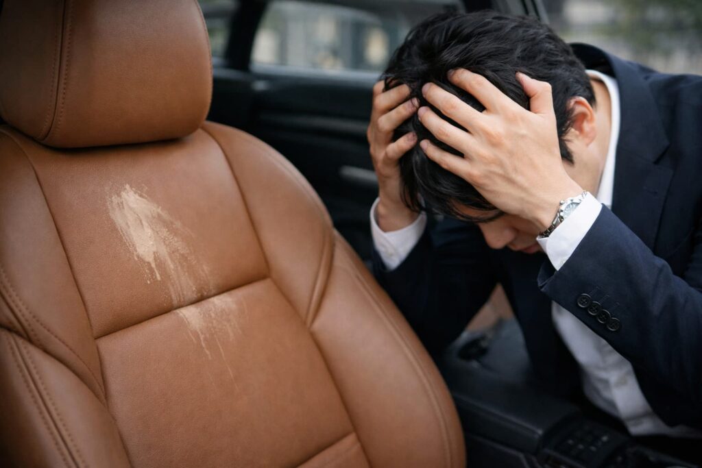 シートにファンでがつき悩むオーナー