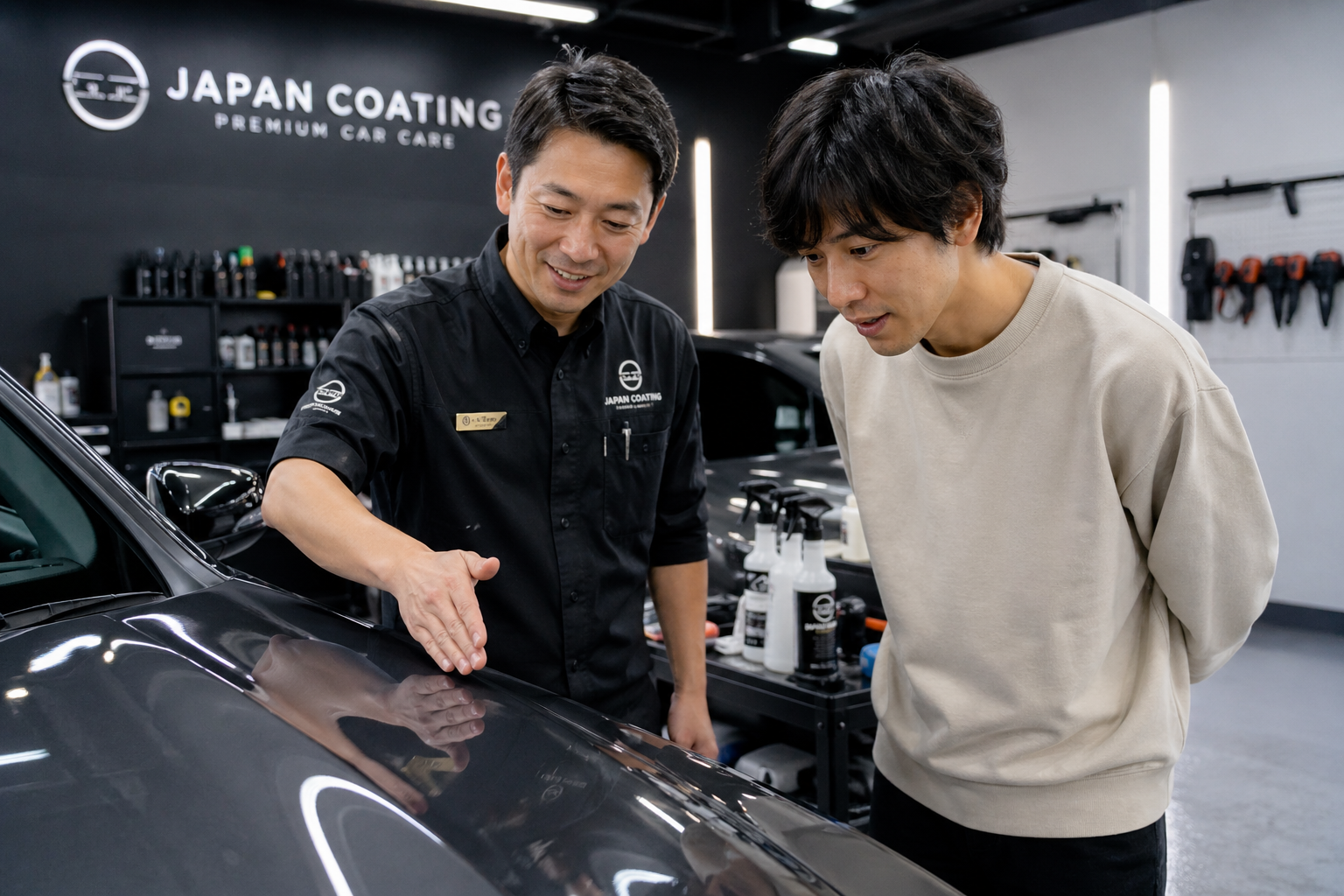 カーコーティング店でスタッフが丁寧に相談対応