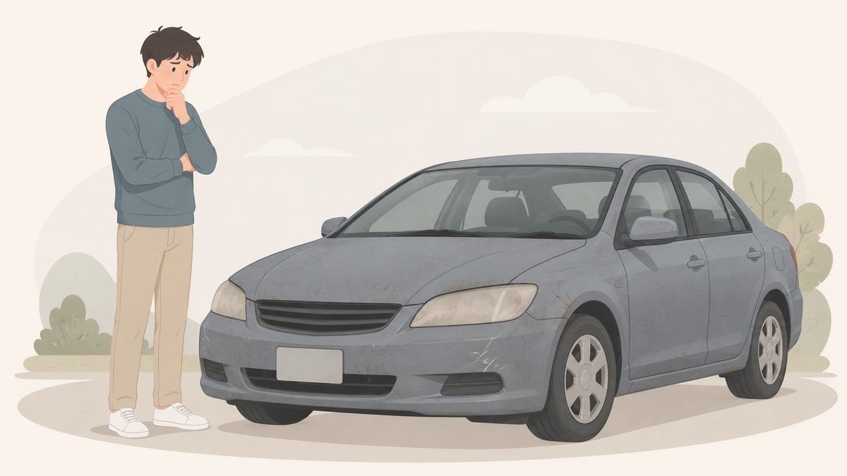 コーティングで後悔した車オーナーのイラスト