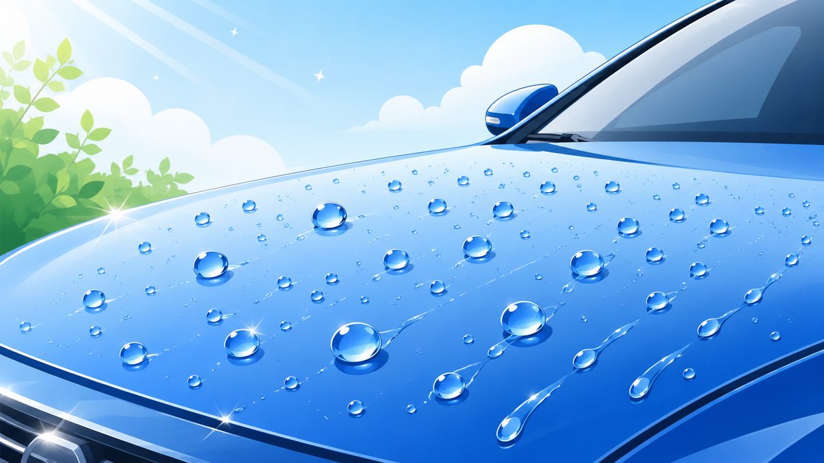 コーティングした車のボディで水がはじく様子のイラスト