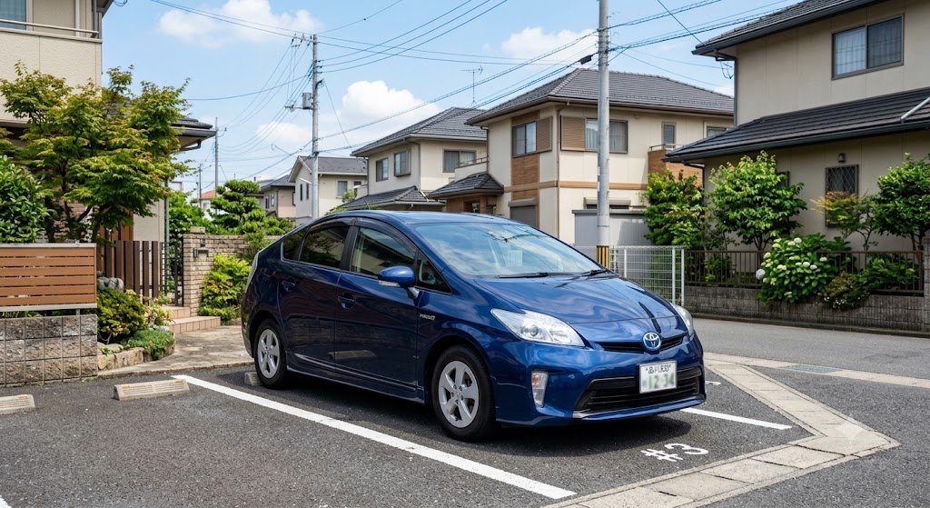 住宅街の駐車場に停められたコーティング済みの車